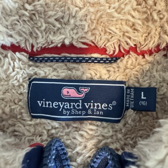 Vineyard Vines Boys Tan Sherpa Pullover Sweater Jacket Large 1/4 Zip Preppy - Picture 3 of 10